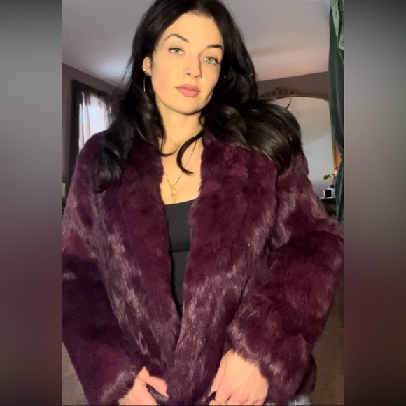 Purple/Burgundy Genuine Rabbit fur coat - Picture 2 of 3